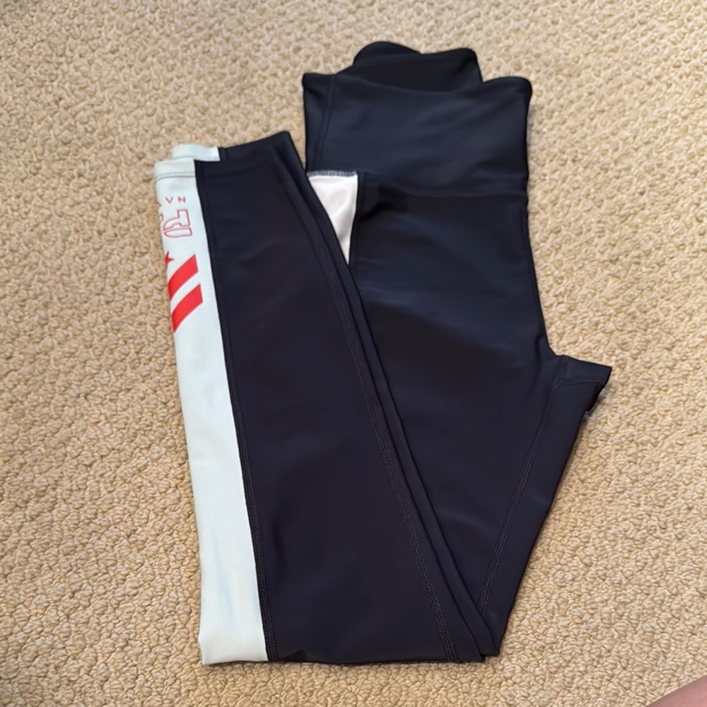P.E. Nation Black and White Leggings with Red Stripes